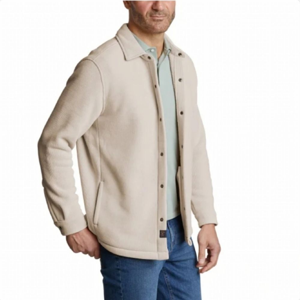 Copper & Oak Men's L Heavyweight Ribbed Shirt Jacket Shacket Stretch Beige NWT
